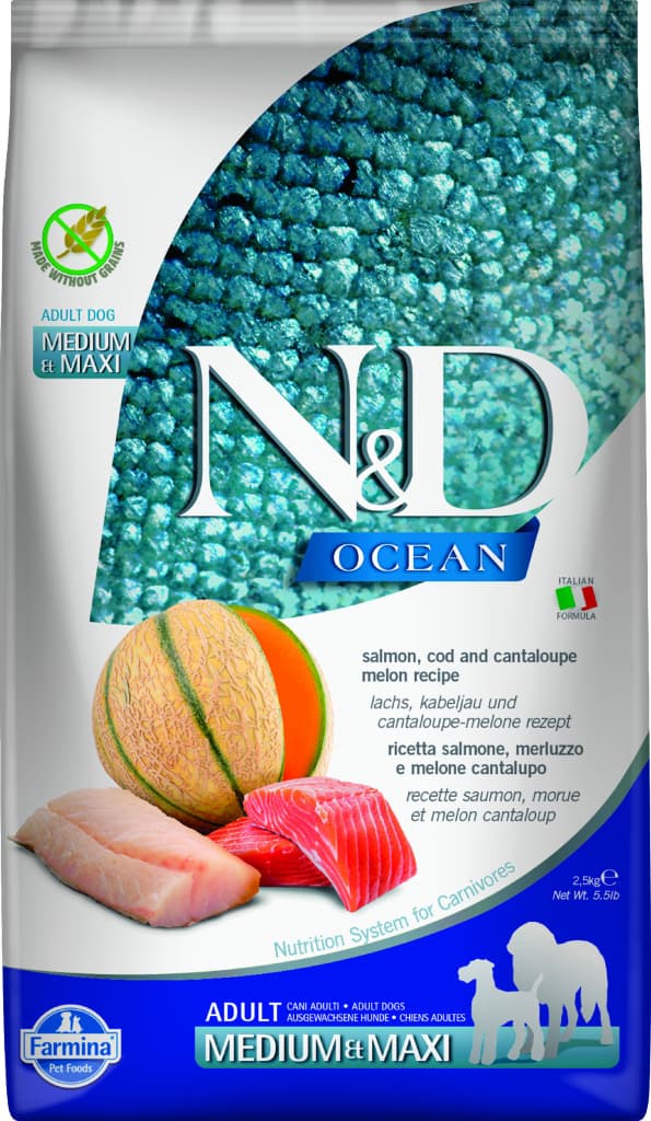 N&D Ocean Grain Free Adult Medium & Maxi Salmon & Cod & Melon