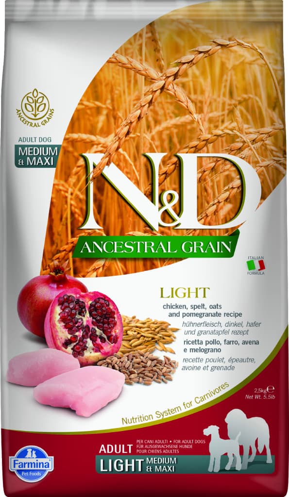 N&D Ancestral Grain Low Grain Light Adult Medium & Maxi Chicken & Pomegranate