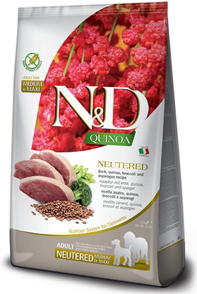 N&D Quinoa Grain Free Adult Medium & Maxi Neutered Duck & Broccoli & Asparagus